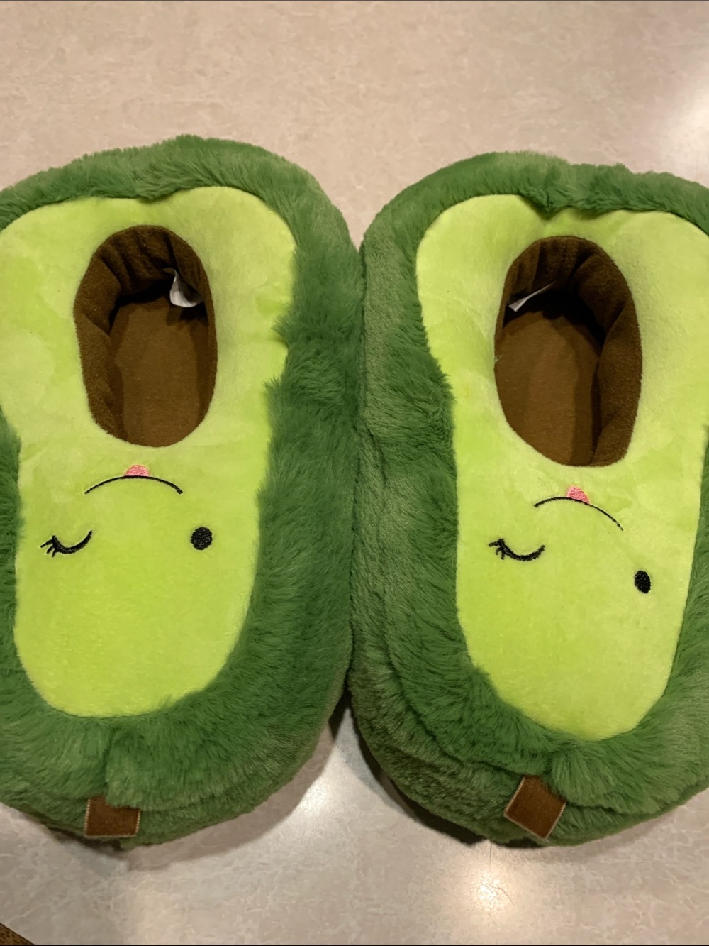 Avocado Plush Slippers - Green Cute Face Size M 7-8